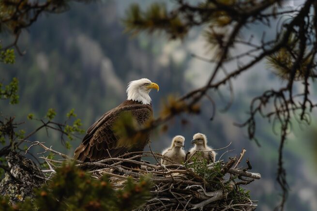 eagle, raptor, nature, chicks, eaglet, bald eagle, bird, nest, ai generated
